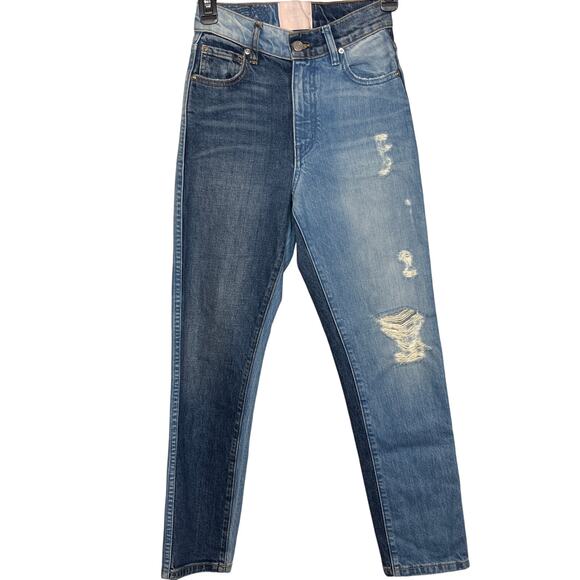 REVICE Denim - Revice Size 24 Blue Yin Yang Colorblock Skinny Jeans Streetwear Boho Festival